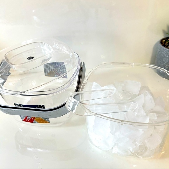 Vintage Cameleon lucite MCM clear acrylic Ice bucket with 4 tall water glasses - Picture 8 of 10